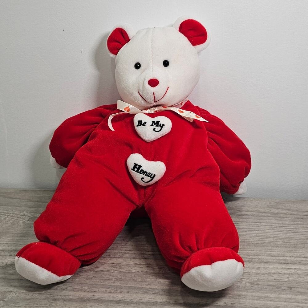 P. J. Toys White Red Velour Plush Animal Teddy Bear Be My Honey Valentines